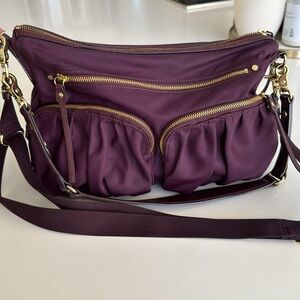 MZ Wallace Nylon Crossbody Satchel Bag 2 Strap Purple Burgundy Color Tote